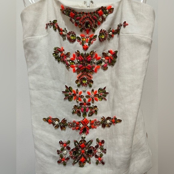 J. Crew Collection White Linen Beaded Top Size 4 - Picture 6 of 7